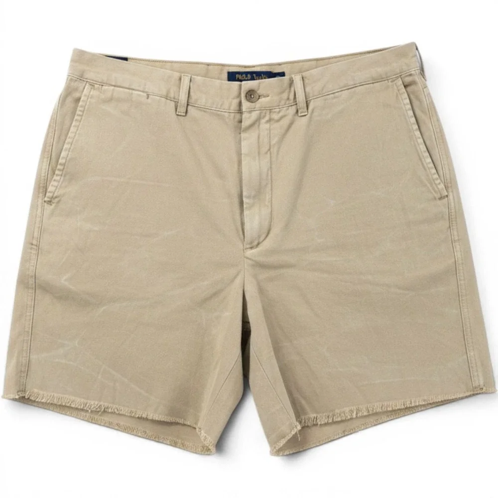 Polo Ralph Lauren Shorts Mens 42 Beige Sauger Chino Straight Fit Raw Hem
